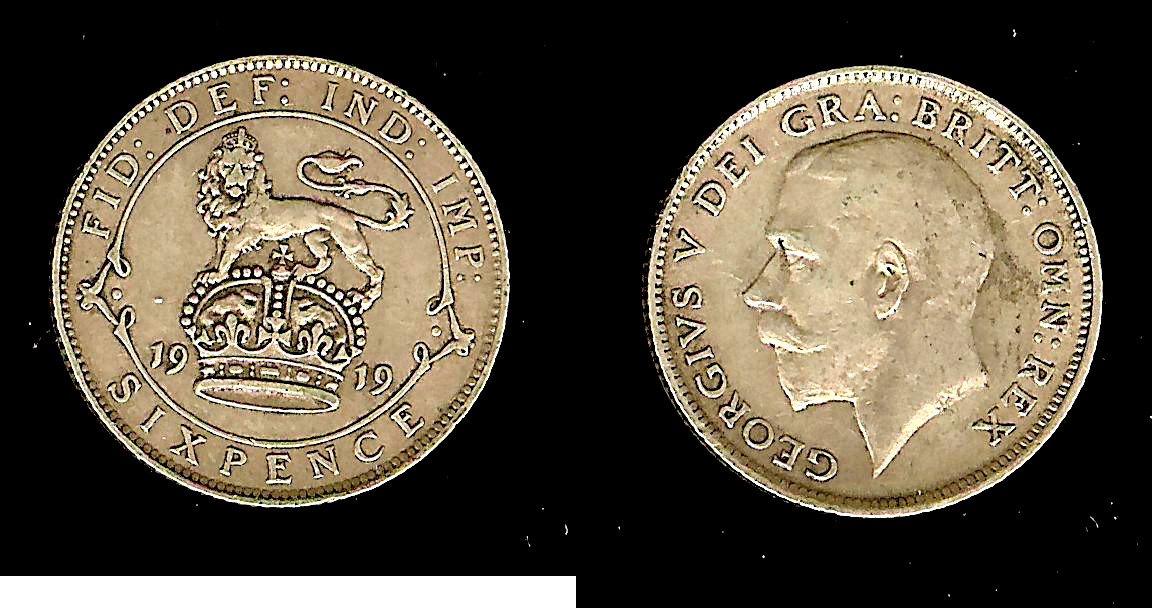 ROYAUME-UNI 6 Pence George V 1919 TTB+